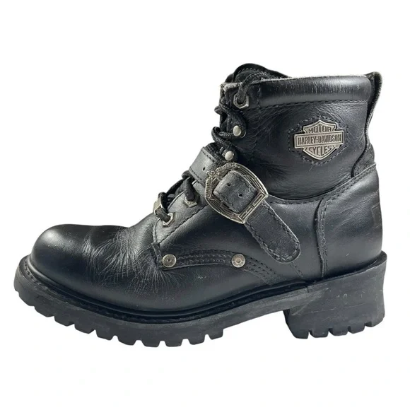 Harley Davidson Black Leather Moto Biker Boots - Picture 6 of 14